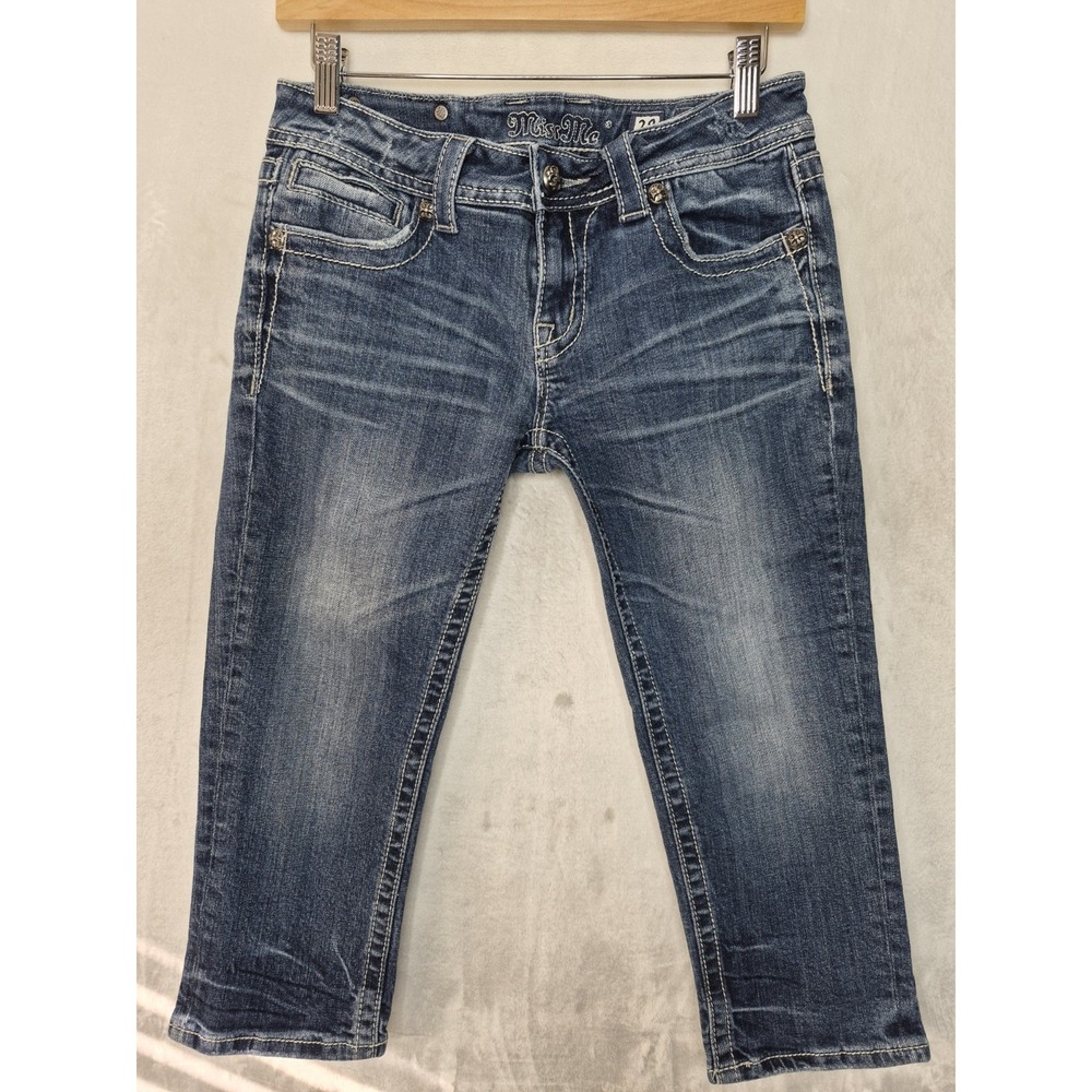 Miss Me Angel Wing Capri Jeans Womens 28 Blue Medium Wash Studded Rhinestone